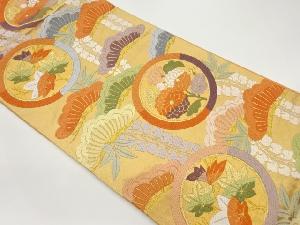 唐織丸文に草花・松藤模様織出し袋帯